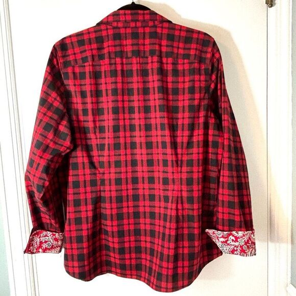 Chaps XL red & black check no iron cotton contrast print detail button front shi - Picture 4 of 7